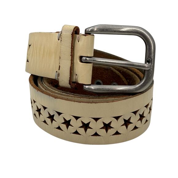 One Star Cutout Leather Belt Women XL Cream Western Boho Rustic Rodeo Everyday - Picture 1 of 10
